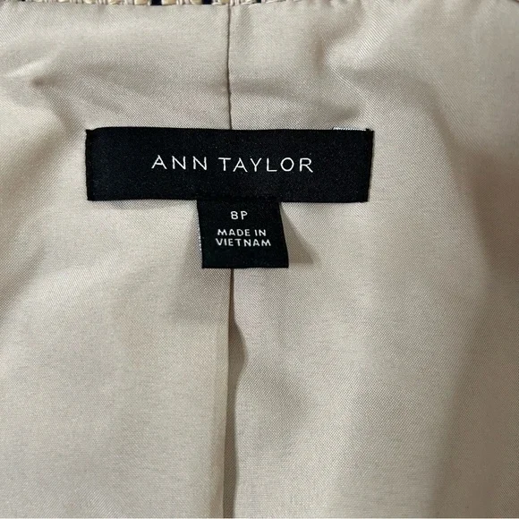 Ann Taylor Tan Navy Blue Cotton Blend Blazer Size 8P Fall Autumn Office Business - Picture 3 of 12